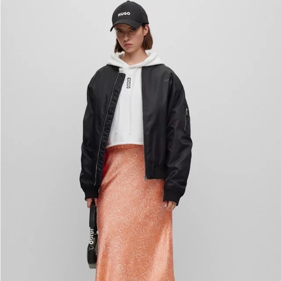 HUGO COTTON-TERRY CROPPED HOODIE WITH VERTICAL LOGO - Picture 4 of 6